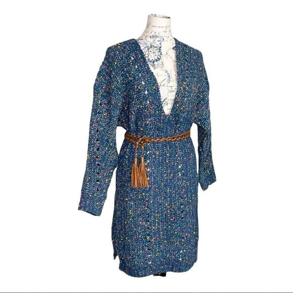 chenille V-Neck Sweater Dress In Indigo - Picture 9 of 10